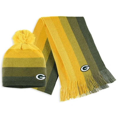 Wear By Erin Andrews Gold Green Bay Packers Ombre Pom Knit Hat And Scarf Set
