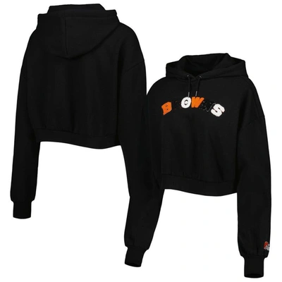 THE WILD COLLECTIVE THE WILD COLLECTIVE BLACK CLEVELAND BROWNS CROPPED PULLOVER HOODIE
