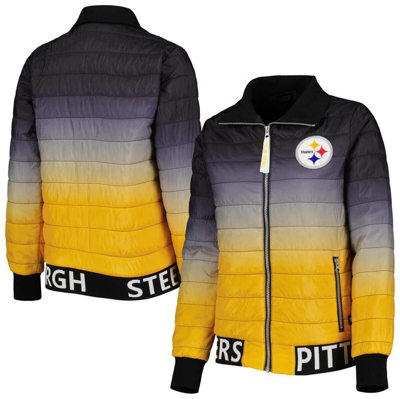The Wild Collective Women's  Black, Gold Pittsburgh Steelers Color Block Full-zip Puffer Jacket In Black,gold