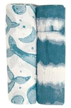 Crane Baby 2-pack Assorted Swaddle Blankets In Blue/ White