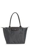 Longchamp Medium Le Pliage Green Recycled Canvas Shoulder Tote Bag In Graphite