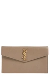 Saint Laurent Medium Uptown Monogram Leather Clutch In Taupe