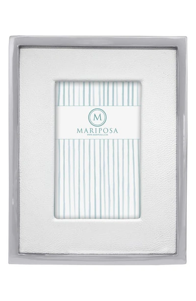 Mariposa White Leather W/ Metal Border Frame, 4" X 6"