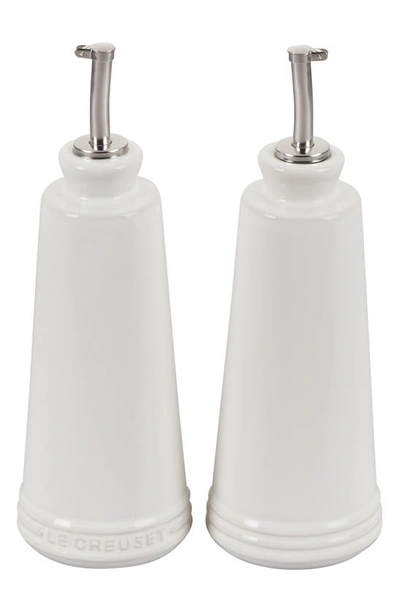 Le Creuset White Signature Oil & Vinegar Set With $5 Credit In White