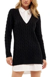 English Factory Mixed Media Cable Knit Sweater Dress In Black