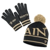 Wear By Erin Andrews Black New Orleans Saints Double Jacquard Cuffed Knit Hat With Pom And Gloves S In Black