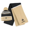 WEAR BY ERIN ANDREWS WEAR BY ERIN ANDREWS BLACK NEW ORLEANS SAINTS COLORBLOCK CUFFED KNIT HAT WITH POM AND SCARF SET