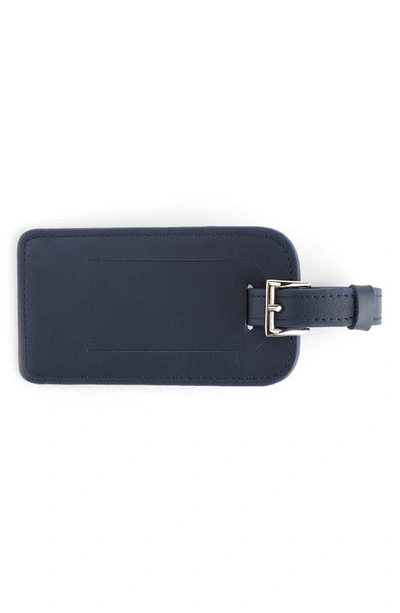 Royce New York Personalized Leather Luggage Tag In Navy Blue- Silver Foil