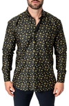 MACEOO FIBONACCI REGULAR FIT BEEHIVE BLACK BUTTON-UP SHIRT