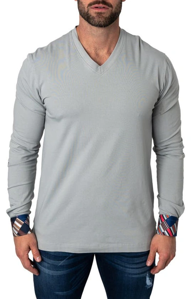Maceoo Edisonsolidmirage Grey Long Sleeve V-neck T-shirt In Mirage Grey