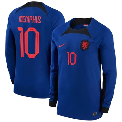 Nike Netherlands National Team 2022/23 Stadium Away (memphis Depay)  Men's Dri-fit Long-sleeve Soccer Jer In Blue