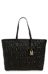 MOSCHINO M LOGO QUILTED LEATHER TOTE