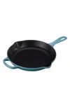 Le Creuset Signature Handle 10 1/4 Inch Enamel Cast Iron Skillet In Caribbean