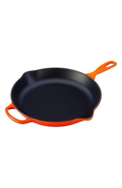 Le Creuset Signature Handle Enamel 11 3/4 Inch Cast Iron Skillet In Flame