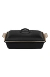 LE CREUSET 4 QUART COVERED RECTANGULAR STONEWARE CASSEROLE