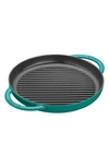 STAUB 10-INCH ROUND ENAMELED CAST IRON DOUBLE HANDLE GRILL PAN