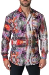 Maceoo Fibonacci Skull Scramble Regular Fit Cotton Button-up Shirt In Multi