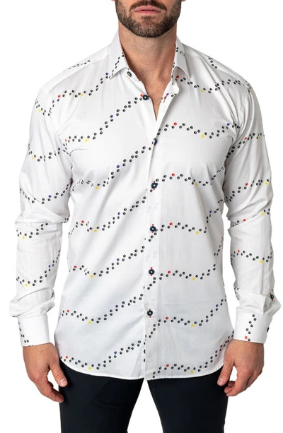 Maceoo Fibonacci Regular Fit Pawprint White Button-up Shirt