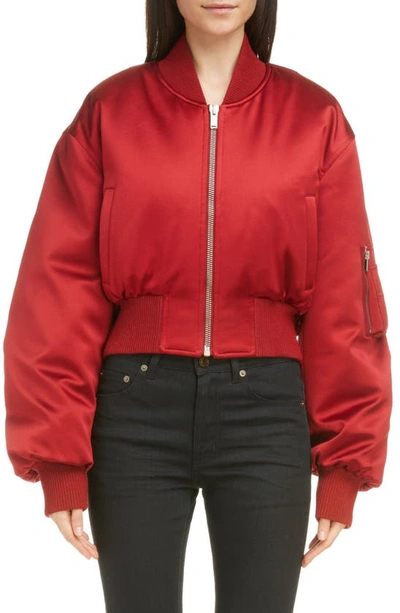 Saint Laurent Oversized Silk Bomber Jacket In Red