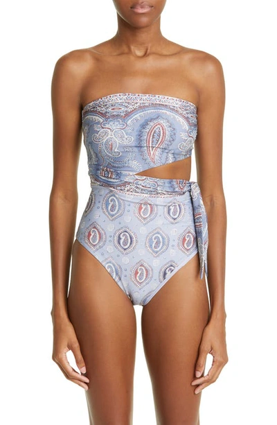 Zimmermann Vitali Placement Scarf Tie One-piece Swimsuit In Blue Paisley