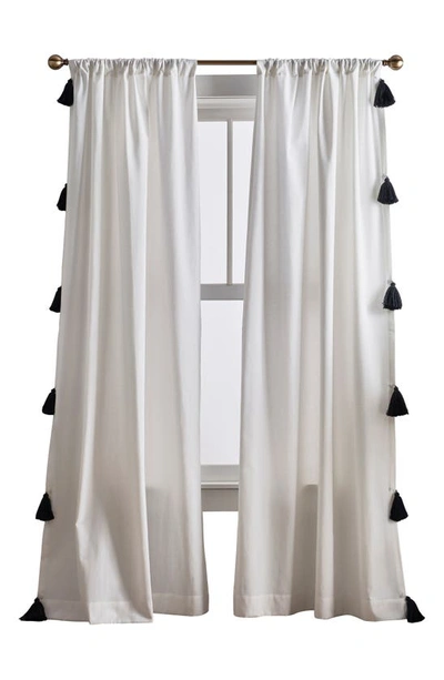 Peri Home Chunky Tassel 84 X 42 Poletop White With Black Tassel Window Panel, Pair In White W/ White Tassel