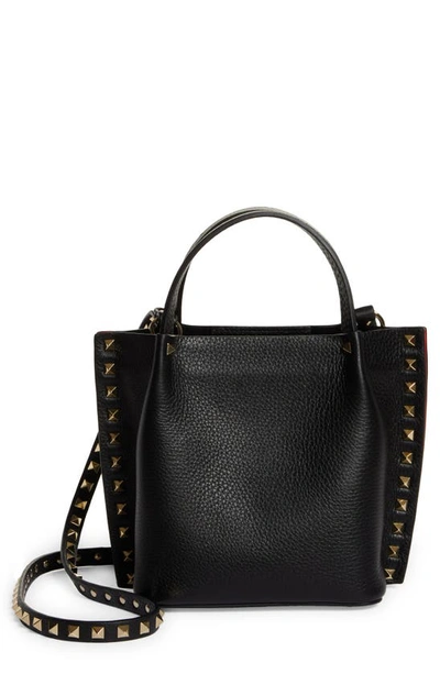 Valentino Garavani Small Rockstud Leather Tote In Black