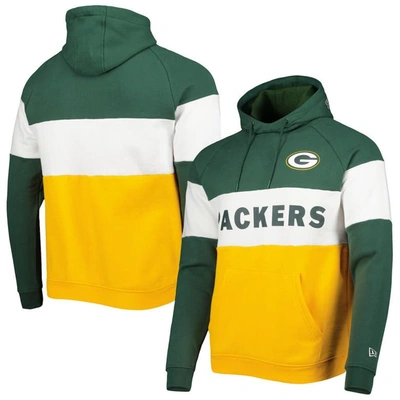 NEW ERA NEW ERA GOLD GREEN BAY PACKERS COLORBLOCK CURRENT PULLOVER HOODIE