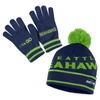 Wear By Erin Andrews College Navy Seattle Seahawks Double Jacquard Cuffed Knit Hat With Pom And Glov In Navy