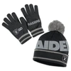 Wear By Erin Andrews Black Las Vegas Raiders Double Jacquard Cuffed Knit Hat With Pom And Gloves Se In Black