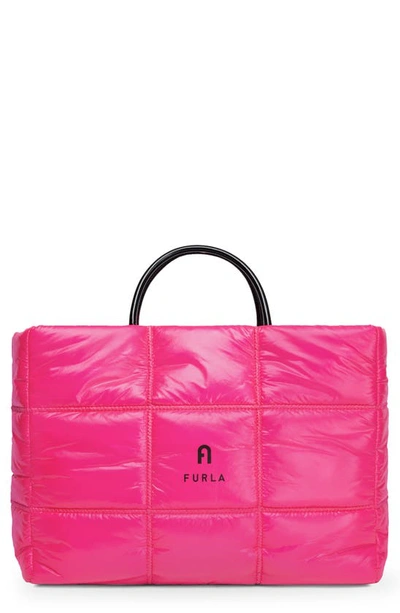 Furla Opportunity Large Quilted Nylon Tote In Neon Pink (fuchsia)