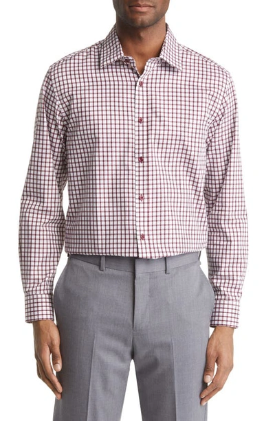 Daniel Hechter Trim Fit Windowpane Check Cotton Dress Shirt In Burgundy