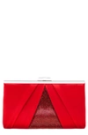 Nina Women's Pleated Stain Crystal Frame Clutch In Red Rouge