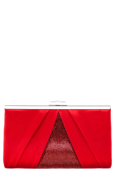 Nina Women's Pleated Stain Crystal Frame Clutch In Red Rouge