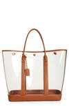 Saint Laurent Cabas Ysl Vinyl Tote Bag In Trasparente/ Brick