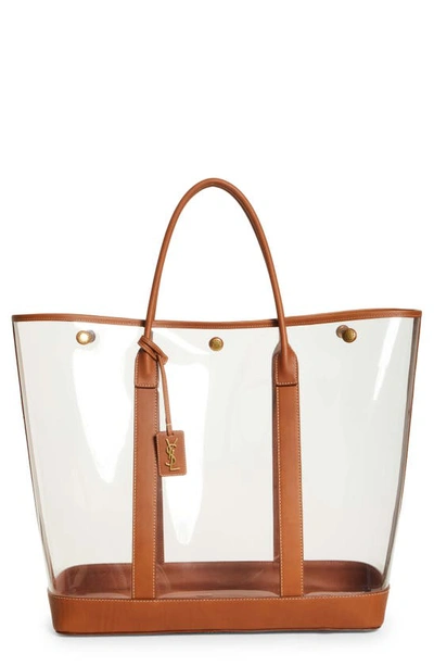 Saint Laurent Cabas Ysl Vinyl Tote Bag In Transparent