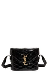 SAINT LAURENT LOGO QUILTED PATENT LEATHER CAMERA CROSSBODY BAG