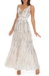 Dress The Population Samira V-neck Sequin Gown In White/silver