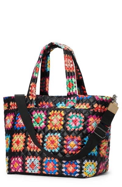 Mz Wallace Metro Deluxe Large Printed Tote Bag In Multi Flower Quilt/silver
