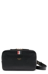 Thom Browne Tricolour-tab Grained-leather Belt Bag In Black