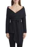Lafayette 148 Portrait Collar Crepe Wrap Jacket In Black