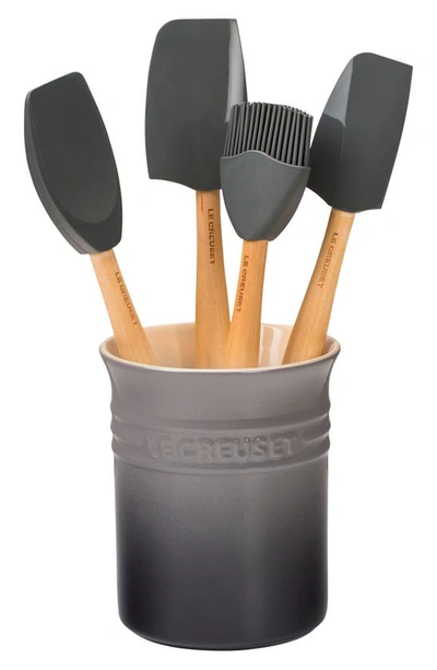 Le Creuset 5 Piece Utensil Set With Stoneware Utensil Crock In Gray