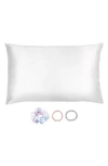 Blissy Pure Sleep Silk Pillowcase & Scrunchie Set In White/ Multi