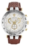 Versace Men's Bold Chronograph Perforated Leather Watch, 46mm In White/brown
