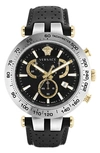 Versace Men's Bold Chronograph Perforated Leather Watch, 46mm In Black/black