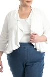 Nina Leonard Ruffle Trim Bolero Cardigan (plus Size In Ivory