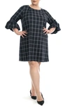 Nina Leonard Scuba Plaid Shift Dress In Navy/ Ivory