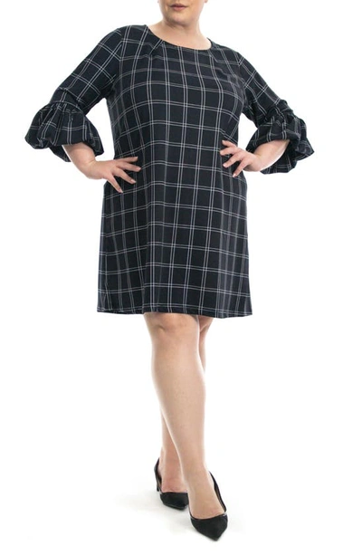 Nina Leonard Scuba Plaid Shift Dress In Navy/ Ivory