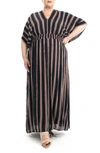 Nina Leonard Stripe Dolman Sleeve Maxi Dress In Navy/ Cognac