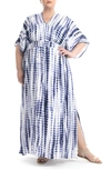 Nina Leonard Stripe Dolman Sleeve Maxi Dress In Navy Multi