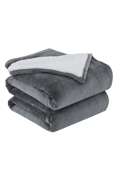 Southshore Fine Linens Microfleece Oversized Reversible Faux Shearling Throw Blanket In Slate